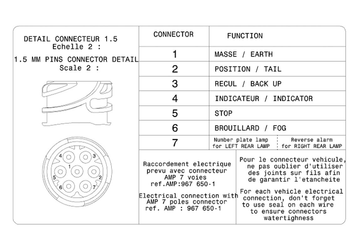 Feu arrière Droit avec connecteur AMP 1.5 - 7 voies arrière